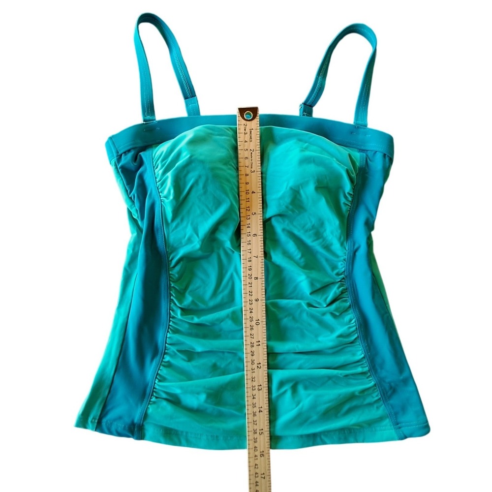 Lands End Tummy Control Ruched Tankini Swim Top Size 2 Teal EUC - Picture 4 of 8